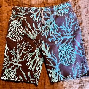 Appaman Boys Teal Coral Reef Print French Terry Sweat Shorts Navy Blue Sz 14